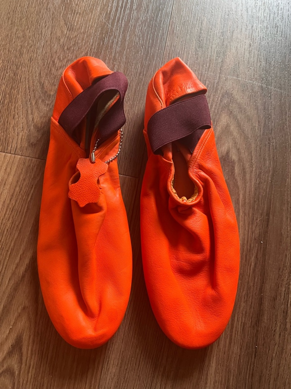 H&M Studio sp edition Orange Leather Ballet Flats with Burgundy Elastic-size 39